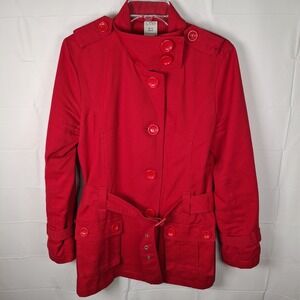 Evie Womens Size 8 (12‎ UK) Jacket Bright Red Trench Coat Big Buttons Belted